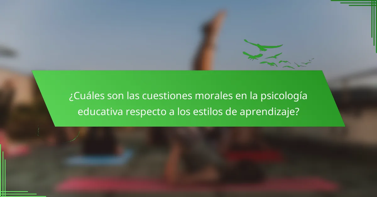 ¿Cuáles son las cuestiones morales en la psicología educativa respecto a los estilos de aprendizaje?